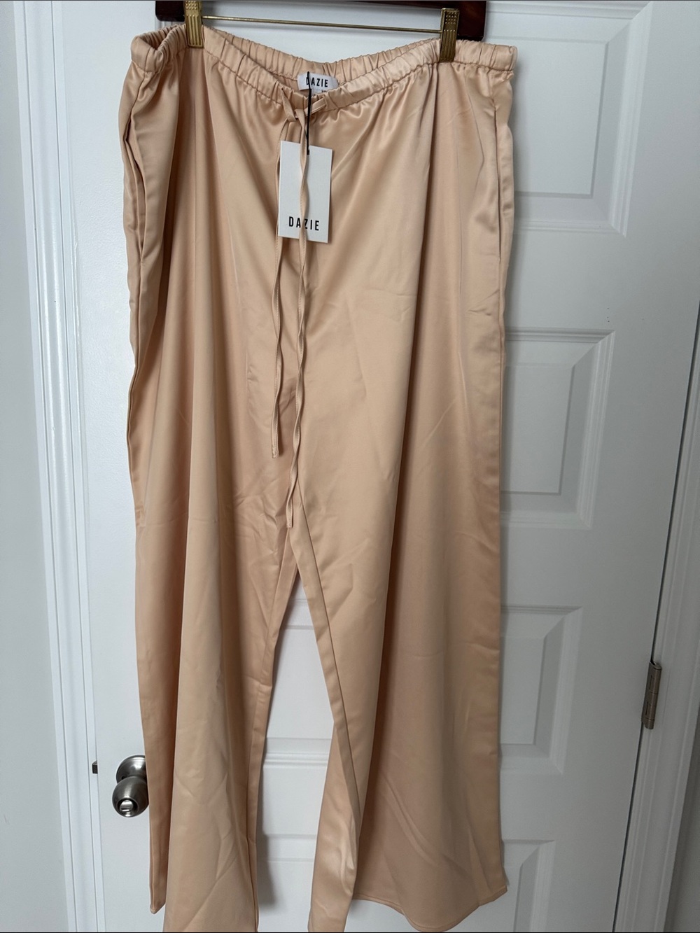 Dazie Beige Wide-Leg Drawstring Pants